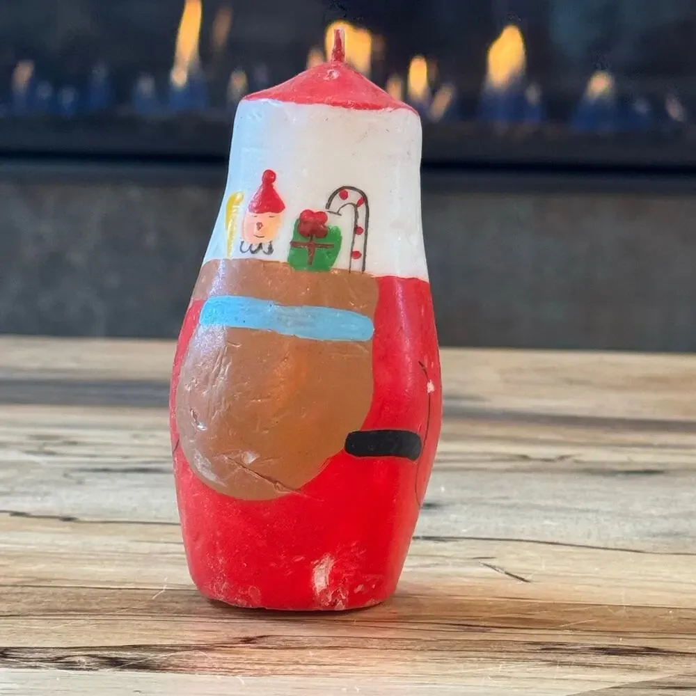 Vintage 1950s Santa Claus Candles Lot of 3, Retro Mid Century Christmas Figural